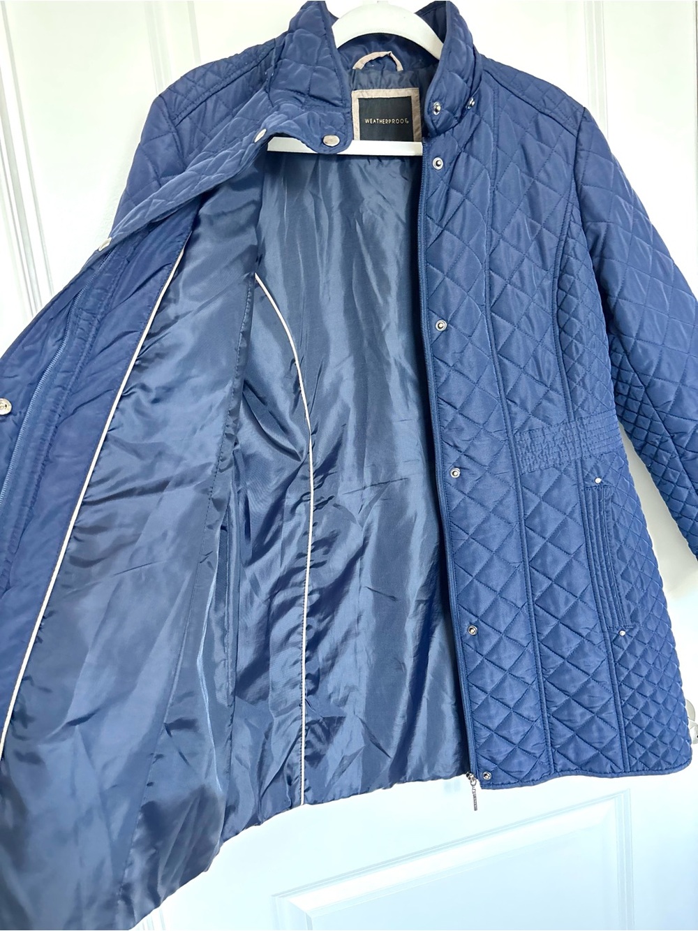 Weatherproof Navy Diamond Quilted Walker Barn Jacket Utility Puffer Coat Large - Picture 7 of 15